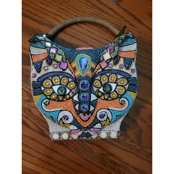 Mary Frances Beaded Cat Handbag  6 1/2 x 6-1/2 NWOT - Picture 1 of 9